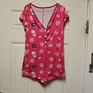 Playful Pink Donut Print Women's Sleep Romper